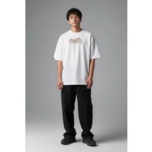 Posh Cabal F02082 Baskılı Oversize Beyaz Erkek T-Shirt