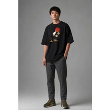 Posh Cabal F02074 Baskılı Oversize Siyah Erkek T-Shirt