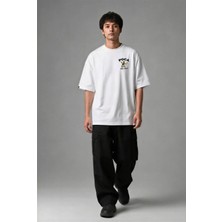 Posh Cabal G03088 Baskılı Oversize Beyaz Erkek T-Shirt