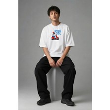 Posh Cabal F02120 Baskılı Oversize Beyaz Erkek T-Shirt