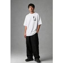 Posh Cabal G03139 Baskılı Oversize Beyaz Erkek T-Shirt