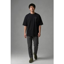 Posh Cabal G01123 Baskılı Oversize Siyah Erkek T-Shirt