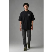 Posh Cabal G01093 Baskılı Oversize Siyah Erkek T-Shirt