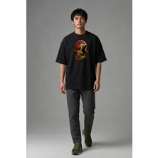 Posh Cabal F02073 Baskılı Oversize Siyah Erkek T-Shirt