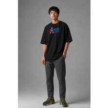 Posh Cabal F02119 Baskılı Oversize Siyah Erkek T-Shirt