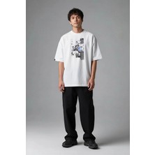 Posh Cabal F02132 Baskılı Oversize Beyaz Erkek T-Shirt