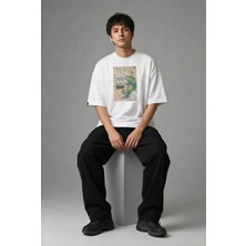 Posh Cabal F02105 Baskılı Oversize Beyaz Erkek T-Shirt