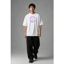 Posh Cabal F02093 Baskılı Oversize Beyaz Erkek T-Shirt