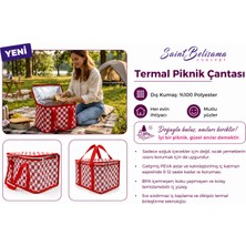 Saint Belisama Termo Lüks Piknik Çantası Kırmızı Ekoseli- Plaj Çantası - Termo Piknik Çantası 35 x 20 x 20 cm (20 Litre)