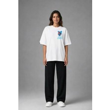 Posh Cabal G02057 Baskılı Oversize Beyaz Kadın T-Shirt