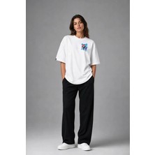 Posh Cabal G02056 Baskılı Oversize Beyaz Kadın T-Shirt