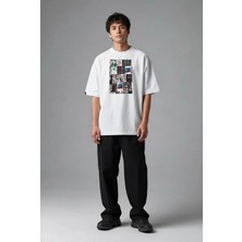 Posh Cabal F03082 Baskılı Oversize Beyaz Erkek T-Shirt