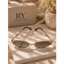 Ry Collections Gold Renkli Metal Çerçeveli ve Oval Formlu Modern Leopar Tasarımlı Güneş Gözlüğü