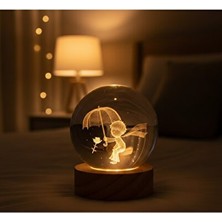 Maison Luré Küçük Prens Temalı 3D Kristal Küre, LED Işıklı ve Ahşap Kaideli Masa ve Gece Lambası