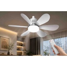 Abstrax Tech Premium Fan LED Ampul 60W E27 Kumandalı Tavan Vantilatörü LED Ampul 5400 Lümen 3 Işık Modlu Katlanabilir Kanatlı