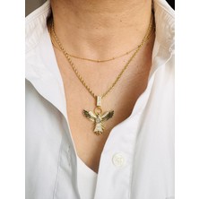 Devi Fashion Çelik Anka Kuşu 2’li Kombin Zincir Kolye  45 cm