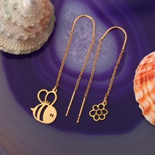 Nox Jewelry 14 Ayar Altın Kaplama Arı ve Petek Sallantı Gümüş Küpe - E00247