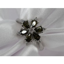 Gezer Kuyumculuk Koyu Yeşil Lotus Çiçeği Gümüş Yüzük, Koyu Yeşil Yüzük, Peridot Taşlı Gümüş Yüzük