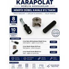 Karapolat Minifix 8'li Takım Set - Minifix Gövde + Kendinden Dübelli Mil + Kavelya
