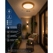 Dolunay Avize Modern LED Tavan Plafonyeri | Ahşap Görünümlü | 3 Renk Aydınlatma