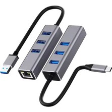 Justlink 4'ü 1 Arada Type-C Hub Çoklayıcı - 1000MBPS Gigabit Ethernet RJ45 ve 3 Port USB 3.0 ADAPTÖR-JL-C3103A
