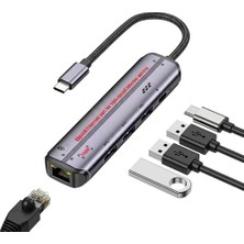 Justlink 5'i 1 Arada Type-C Hub Çoklayıcı - Gigabit Ethernet RJ45 1000MBPS ve 100W Pd Şarj ADAPTÖRÜ-AP-101