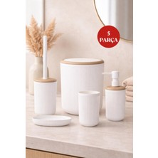 Empressco Linea Due Kırık Beyaz Çizgili Yuvarlak 5'li Banyo Seti
