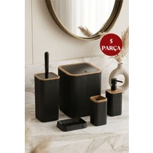 Empressco Mina Due Siyah Çizgili Kare 5'li Banyo Seti