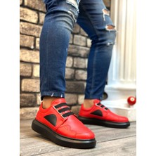 ET0302 Kalın Taban Bağcıksız Tarz Casual Kırmızı Siyah Erkek Ayakkabı