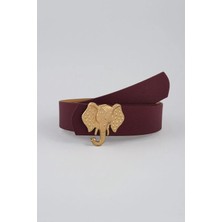 Milleniva Fil Gold Tokalı Bordo Kadın Kemer 3 cm