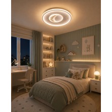 Dolunay Avize Ay Desenli LED Çocuk Odası Avizesi | 3 Renk Aydınlatma | Modern Tavan Plafonyeri