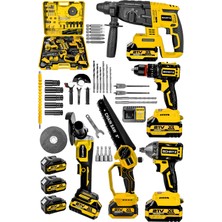 Schatz 21V Darbeli Kömürsüz 5'li Set Kırıcı Delici Hilti - Somun Sıkma Sökme - Testere - Matkap - Vidalama Sarı