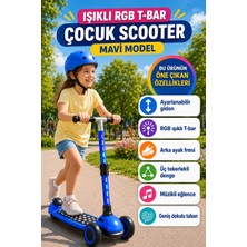 Open City Mavi Speedx WX-817 Rgb Işıklı Müzikli Çocuk Scooter Ayarlanabilir Alüminyum T-Bar Tekerlekli Frenli