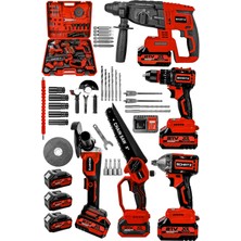 Schatz 21V Darbeli Kömürsüz 5'li Set Kırıcı Delici Hilti - Somun Sıkma Sökme - Testere - Matkap - Vidalama Kırmızı