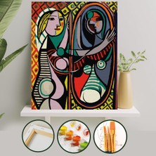 Palmiye Hobi Sanat Sayılarla Boyama Tuval Seti Fırça Boya Dahil 40x50 CM Aynadaki Kadın