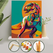 Palmiye Hobi Sanat Dinozor Boyama Tuval Seti 40x50 CM Fırça ve Boya Dahil Çıtalı