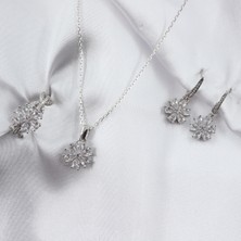 Gezer Kuyumculuk Lotus Çiçeği Gümüş Takı Seti, Beyaz Takı Seti, Yüzük - Küpe - Kolye Set