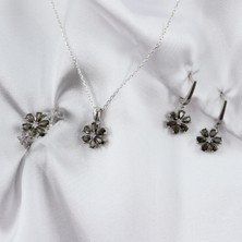 Gezer Kuyumculuk Lotus Çiçeği Gümüş Takı Seti, Peridot Takı Seti, Peridot Yüzük - Küpe - Kolye Set