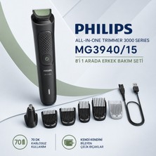 Philips MG3940/15 8'i 1 Arada Erkek Bakım Seti Siyah Renkli Kablosuz Kullanım ve 70 Dk Süre