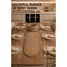 Risingmaber Kahverengi El Yapımı Tres Kordon 6lı Supla Runner ve Sepet Takımı ve Amerikan Servis Takımı MC7K