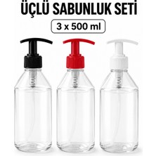 ByKurt Sıvı Sabunluk Pompalı Şeffaf Dispenser 500 ml Üçlü Set