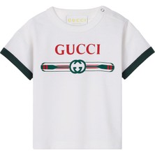 Gucci Beyaz Logo Baskılı Unisex Çocuk T-Shirt