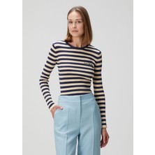Chez Valentino Lacivert Çizgili Uzun Kol T-Shirt