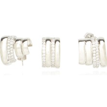 collection silver earcufflı kadın küpe seti