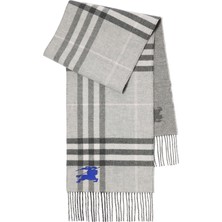 Burberry Ekd Jacq Desenli Gri Kaşmir Çift Taraflı Kadın Atkı