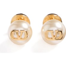 Valentino Garavani Gold Logo Detaylı Kadın Küpe