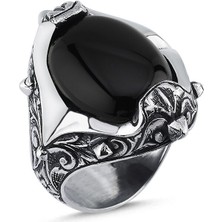 Boga Engraved Oval Stud Gs Erkek Gümüş Yüzük