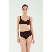 Louren Kadın Siyah Desenli Yüksek Bel Çıkarılabilir Kaplı Telli Toparlayıcı Bikini Takımı