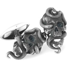 Boga Skull Snake Gümüş Kol Düğmesi