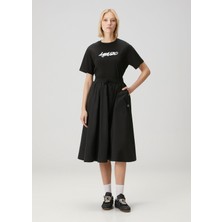 Kenzo Siyah Pileli Midi Etek